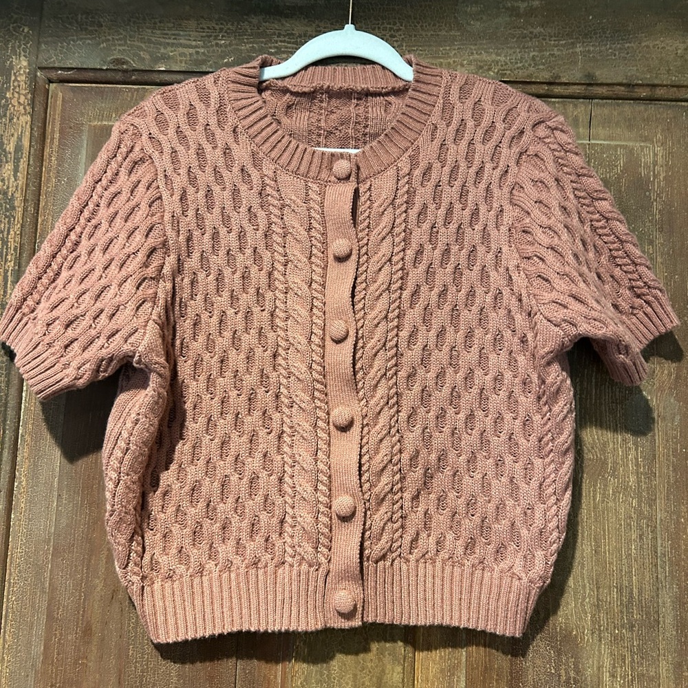 SHEIN Pink Cable Knit Cardigan Sweater
